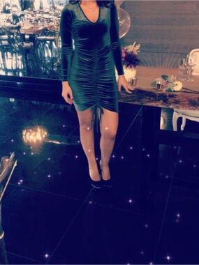 Aria Forest Green Velvet V-Neck Dress